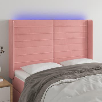 vidaXL Hoofdbord LED 147x16x118/128 cm fluweel roze, Verzenden, Nieuw, Stof