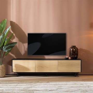 50% Korting: Tv-meubel Thomas zwart/blank eiken 180 cm, Ophalen, Zo goed als nieuw, Industrieel, Scandinavisch, Modern