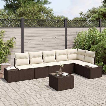 vidaXL Tuinbankenset met opslag Bruin en Crème poly rattan, Verzenden, Nieuw, Rotan, 7 zitplaatsen