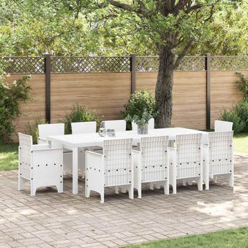 vidaXL Tuin Eetset 11 st Wit Polypropyleen, Verzenden, Nieuw, Meer dan 8 zitplaatsen