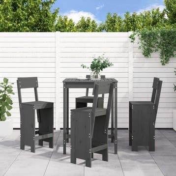 vidaXL 5-delige Tuinbarset massief grenenhout grijs, Verzenden, Nieuw, 5 zitplaatsen