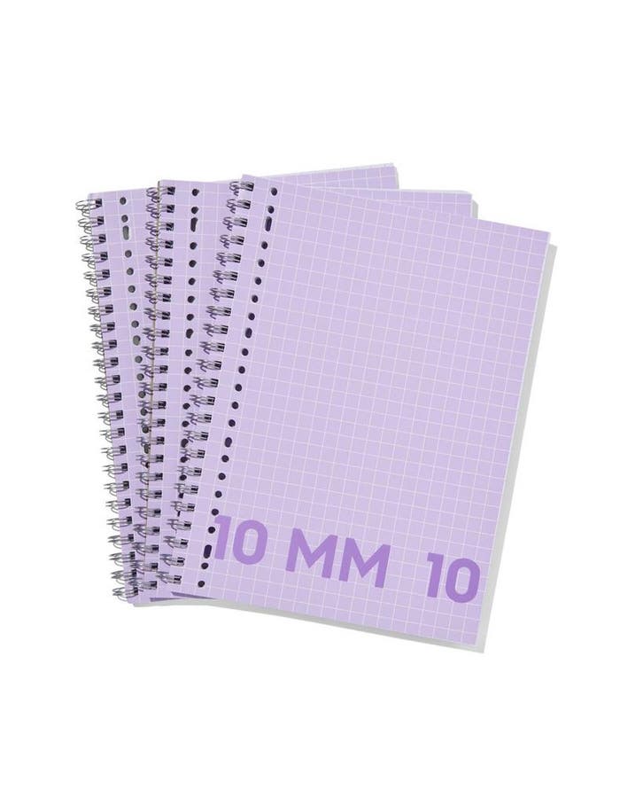 HEMA Collegeblokken lila A4 geruit 10mm - 3 stuks, Diversen, Agenda's, Nieuw, Verzenden