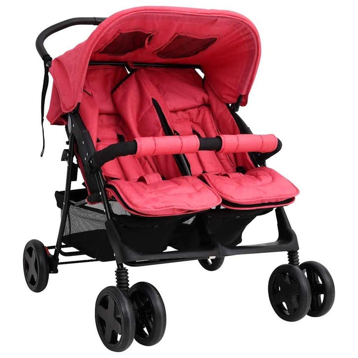 vidaXL Tweelingkinderwagen staal rood, Kinderen en Baby's, Kinderwagens en Combinaties, Nieuw, Verzenden
