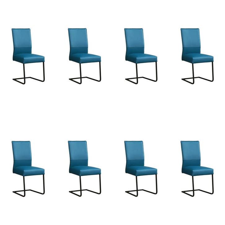 Set van 8 Leren eetkamerstoelen Remix - Hermes Turquoise, Huis en Inrichting, Stoelen, Nieuw, Leer, Ophalen of Verzenden
