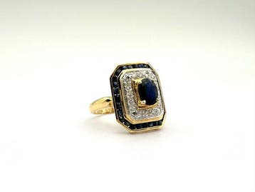 Ring - 18 karaat Geel goud, Witgoud - 0.64ct. tw. Saffier -, Nieuw