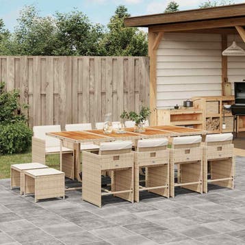 vidaXL 13-delige Tuinset met kussens poly rattan beige, Verzenden, Nieuw, 2 zitplaatsen, Tuinset