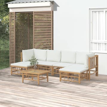 vidaXL 7-delige Loungeset met kussens bamboe crèmewit, Verzenden, Nieuw, Hout, Loungeset