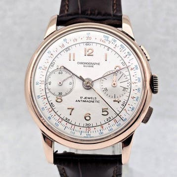 Chronographe Suisse - Cal. Landeron 48 - Plaquê Ouro -, Nieuw