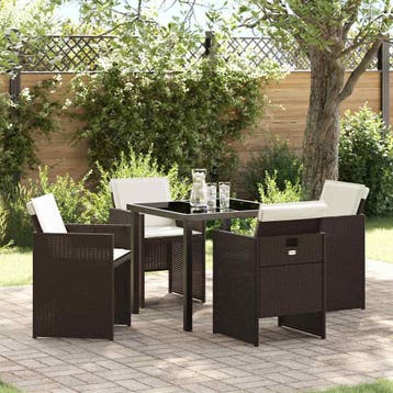 vidaXL Tuin eettafelset met kussen 5 pcs Bruin poly rattan, Verzenden, Nieuw, Rotan, 5 zitplaatsen