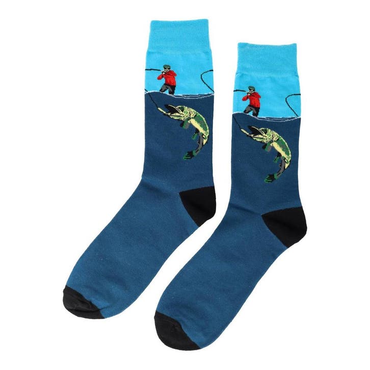 Sokken - Hengelsport Vissen Print - Blauw - Katoen - Maat, Kleding | Dames, Sokken en Kousen