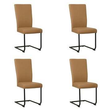 Set van 4 Leren eetkamerstoelen Dry - Toledo Camel (bruin), Huis en Inrichting, Ophalen of Verzenden, Nieuw, Leer, Vijf, Zes of meer stoelen