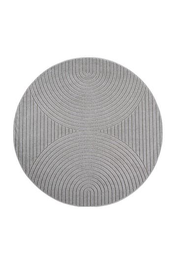 Rond Japandi Vloerkleed | Nova | Bogen | Zilver | 200x200 cm, Verzenden, Nieuw