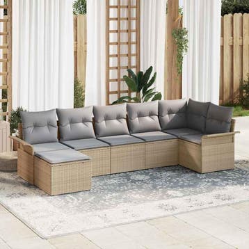 vidaXL Tuin Sofa Set 7 st Beige poly rattan, Verzenden, Nieuw, 7 zitplaatsen