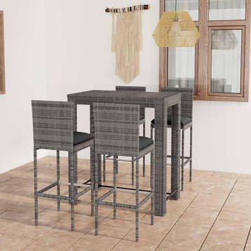 vidaXL 5-delige Tuinbarset met kussens poly rattan grijs, Verzenden, Nieuw, 4 zitplaatsen