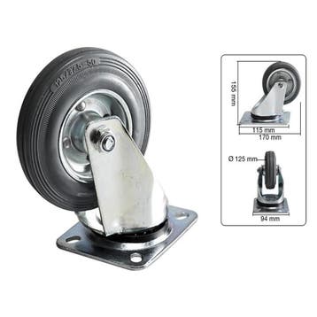 Benson Zwenkwiel - Ø 125 mm - Massief rubber - Lichtmetal.., Doe-het-zelf en Verbouw, Zwenkwielen, Ophalen of Verzenden, Nieuw