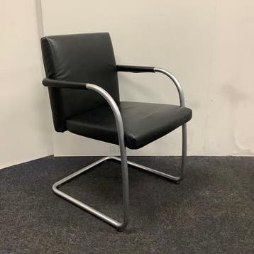 vitra Visasoft Visavis vergaderstoelen, zwart leder - metaal, Ophalen of Verzenden, Gebruikt, Leer, Eén
