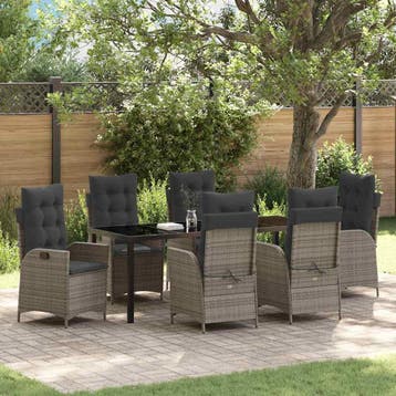 vidaXL Tuin eettafelset 7 st Grijs poly rattan, Verzenden, Nieuw, 7 zitplaatsen