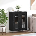 vidaXL Dressoir Zwart Eiken 69,5 x 34 x 90 cm Bewerkt hout, Huis en Inrichting, Verzenden, Nieuw, Overige houtsoorten, Minder dan 50 cm