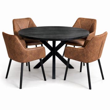 Oscar Deal 120cm mango black + 4x Texas Misty cognac, Huis en Inrichting, Stoelen, Ophalen of Verzenden, Nieuw