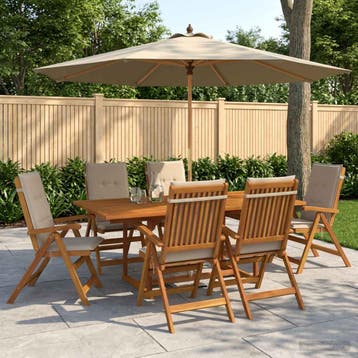 vidaXL Buiten Eetset met Parasol 8 st 6-zits Crèmewit, Verzenden, Nieuw, 8 zitplaatsen