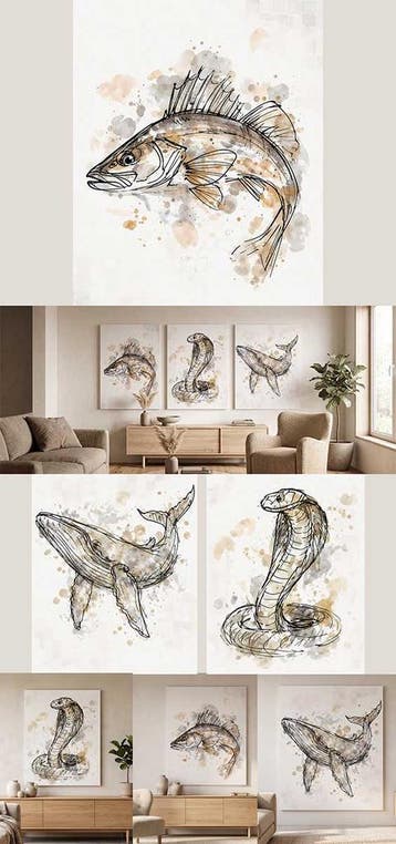 Dieren kunst - aquarel stijl, Beige, Eigen ontwerp, Verzenden, Textiel