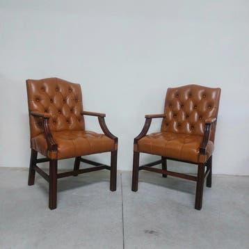 Chesterfield style - Fauteuil (2) - Directeur - Leder, Hout