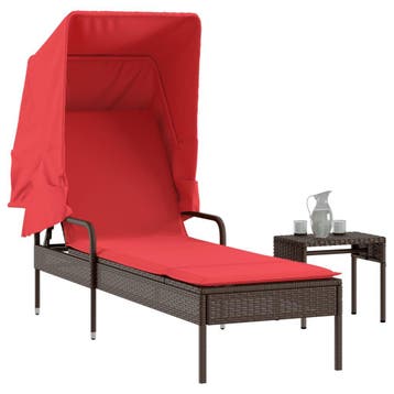 vidaXL Ligstoel met luifel en tafel bruin poly rattan, Verzenden, Nieuw