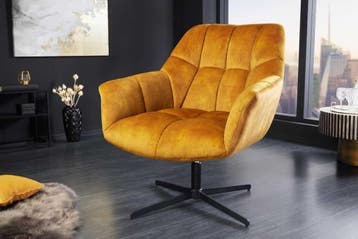 Draaifauteuil PAPILLON mosterdgeel fluweel zwart metaal in, Ophalen of Verzenden, Nieuw