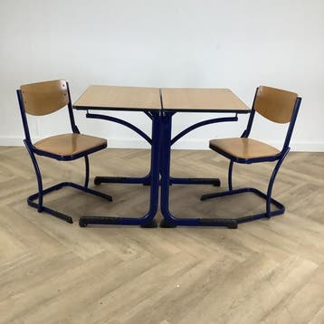 complete schoolset Marko 8x tafels + stoelen, zithoogte 46, Ophalen of Verzenden, Gebruikt, Hout