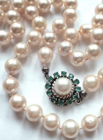 Kralensnoer 14 kt witgoud - Akoya-parels tot 7,9 mm -, Sieraden, Tassen en Uiterlijk, Antieke sieraden