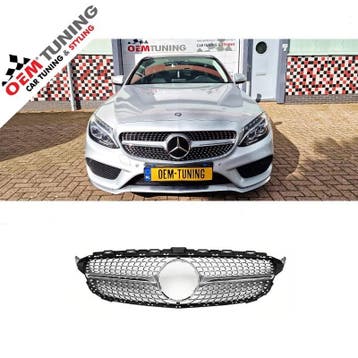 Grille voor C-Klasse W205 | Silver Diamond Style | 14-18, Voor, Mercedes-Benz, Nieuw, Ophalen of Verzenden