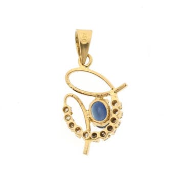 Gouden hanger met saffier en diamant 0,33 ct., Ophalen of Verzenden, Gebruikt, Goud, Overige merken