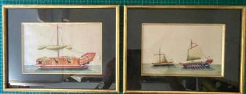 Een paar Chinese pith-schilderijen - rivierkunst - Papier -