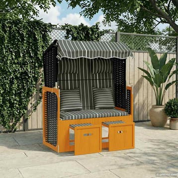 vidaXL Strandstoel met kussens poly rattan en hout zwart en, Verzenden, Nieuw