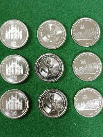 Italië. 1/4 Euro 2025 Milano Cortina (9 monete) (Zonder