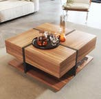 Salontafel 78x78 cm – vierkant met lades en onderplank, Huis en Inrichting, Tafels | Salontafels, Verzenden, Nieuw