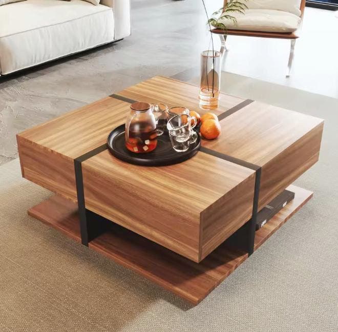 Salontafel 78x78 cm – vierkant met lades en onderplank, Huis en Inrichting, Tafels | Salontafels, Nieuw, Verzenden