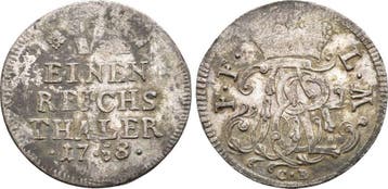 1/6 taler, daalder oorlogspraegung 1758 Fulda Bistum: Ada..., Verzenden