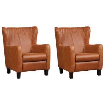 Set van 2 Leren fauteuils Hug - Vintage Cognac (cognac) -, Huis en Inrichting, Fauteuils, Nieuw, Ophalen of Verzenden, 75 tot 100 cm