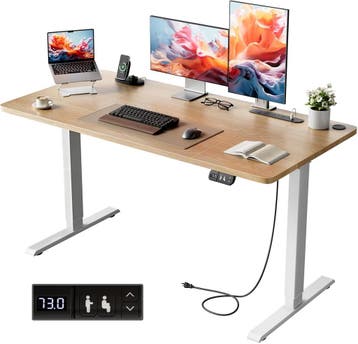 HLDIRECT Elektrisch staand bureau met stopcontacten, 120x60c, Verzenden, Zo goed als nieuw