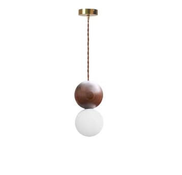 Houten LED Hanglamp Glazen Bol – Zwart Walnoot G9, Verzenden, Nieuw