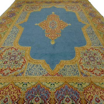Perzisch tapijt- Kirman - 400x273 cm-Handgeknoopt vloerkleed, Blauw, 200 cm of meer, Ophalen of Verzenden, Zo goed als nieuw