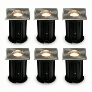 6-Stuks | LED Grondspot GU10 vierkant | Athens | RVS | IP66, Nieuw, Ophalen of Verzenden, Netvoeding, Spots