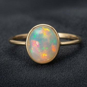 Welo-opaal uit Ethiopië. Prachtige, intense kleuren. Ring