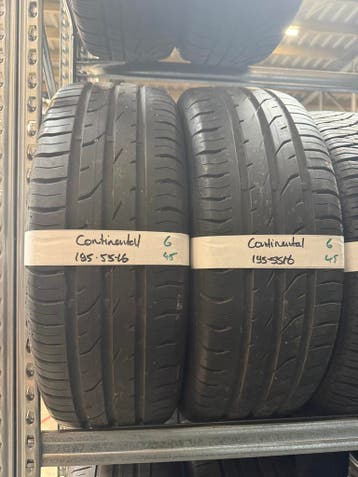 195-55-16 Continental Zomerbanden 6mm Incl Montage 195 55 16, Ophalen, Gebruikt, 16 inch, Band(en)