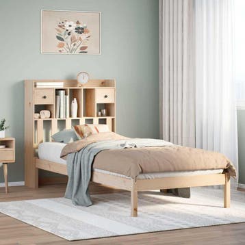vidaXL Bed met boekenkast zonder matras massief grenenhout, 90 cm, Eenpersoons, Bruin, Verzenden