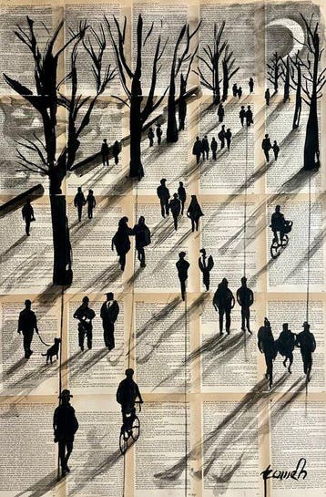 TOMEH - “Dusk Path” – Original Painting - Ink Drawing on old