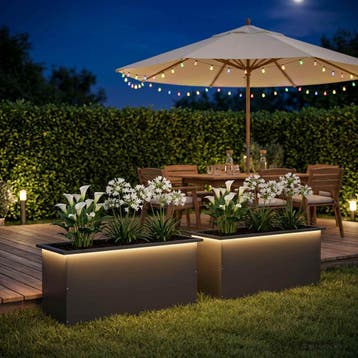 vidaXL Plantenbak met led 2 st Zwart 40 x 100 x 40 cm Staal, 100 cm of meer, Verzenden, Nieuw, Metaal