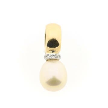 Gouden hanger met parel en diamanten; 0,035 ct., Ophalen of Verzenden, Gebruikt, Goud, Overige merken