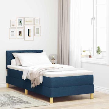 vidaXL LED Box Spring Bed met hoofdeinde Blauw 90 x 200 cm, Verzenden, Nieuw, Blauw, Stof